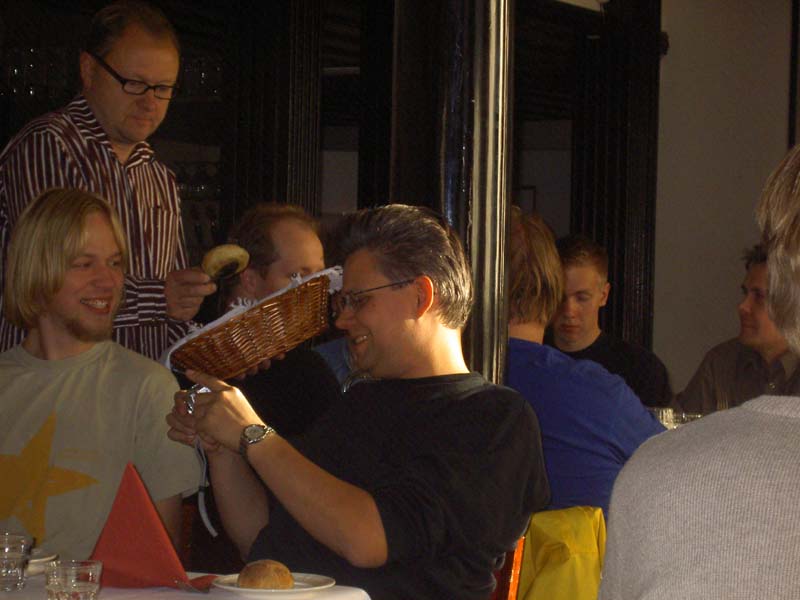 Dakkus and arto having fun. Waiter wondering who are these crazy people